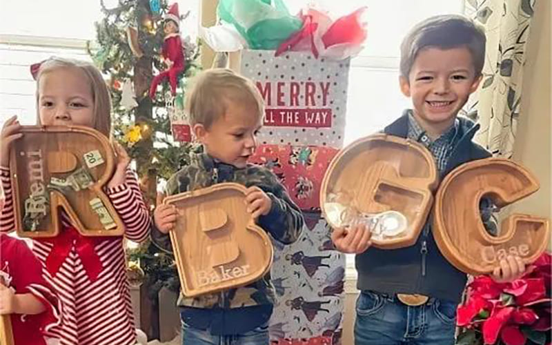 wooden piggy bank