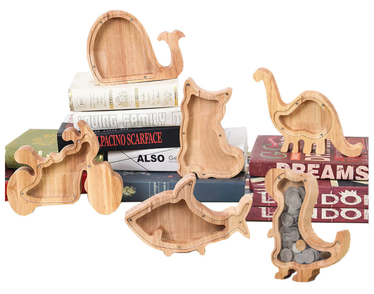 wooden piggy bank