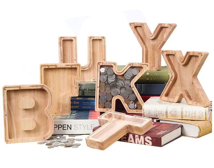 wooden letter piggy bank