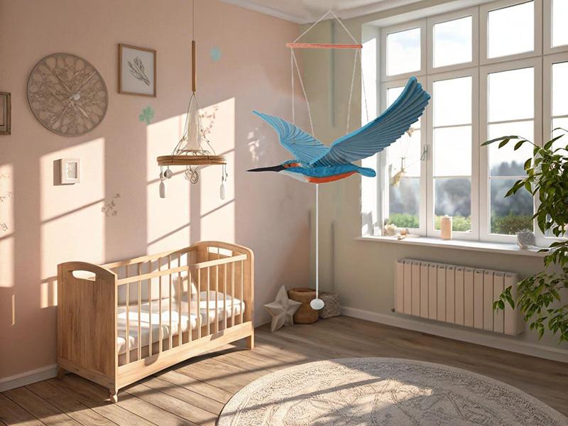 Handcrafted Wooden Bird Mobile in Natural Light